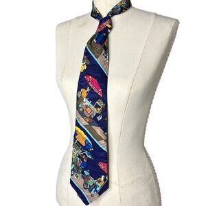 Vintage Nicole Miller Novelty Tie 1993 Comic NYC Food Stand 100% Silk USA